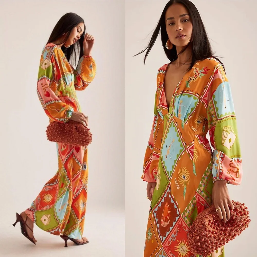 Never Fully Dressed balloon sleeve midaxi dress in multi print